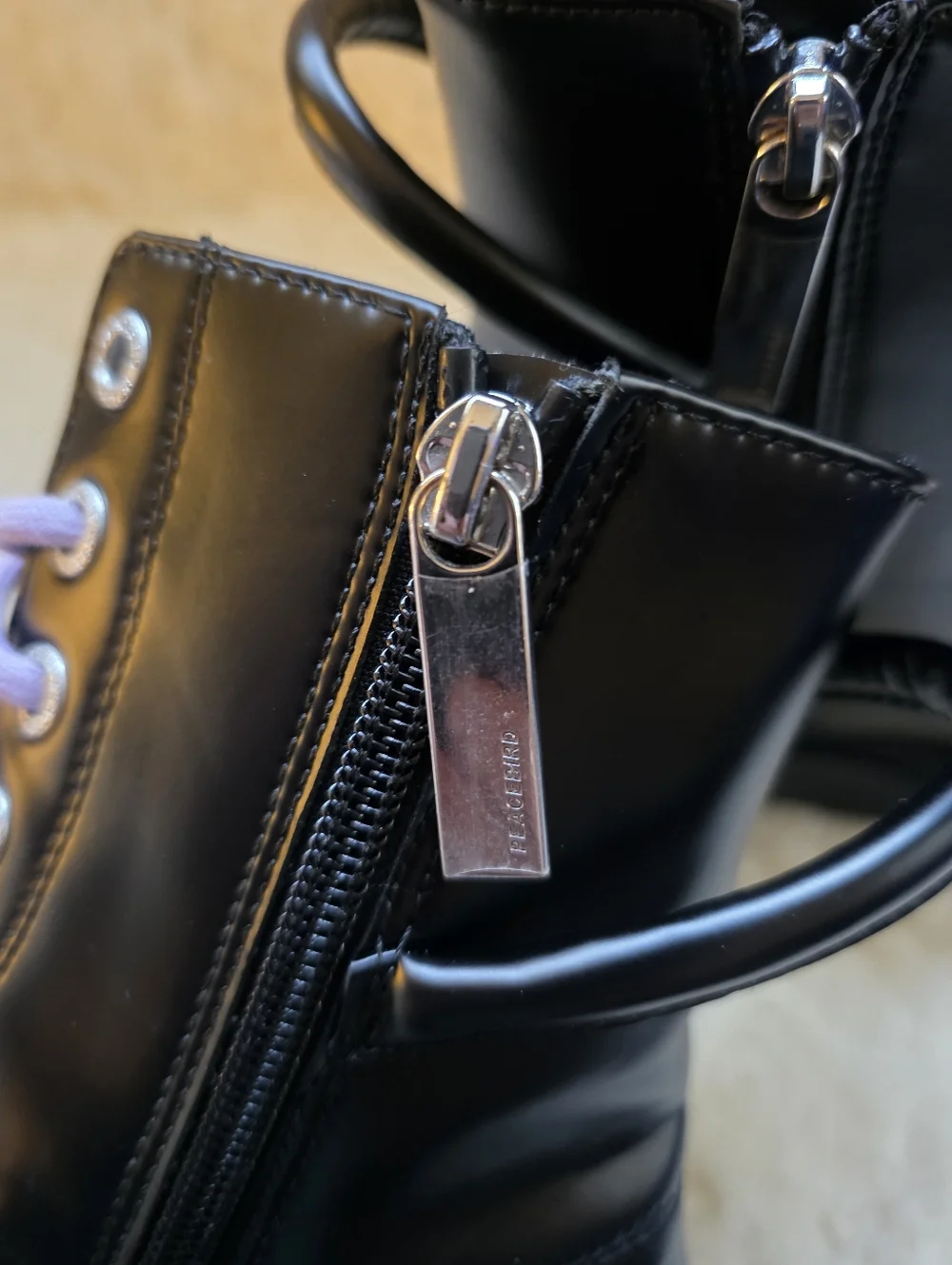 Peacebird Black Platform Combat Boots | Lilac Laces | Size 6-6.5 Like New! - Picture 4 of 11